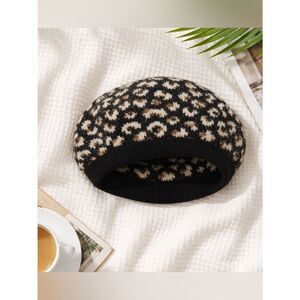 🛍️ Women’s Stylish Black Brown Rabbit Fur Wool rhinestone Beret NWT